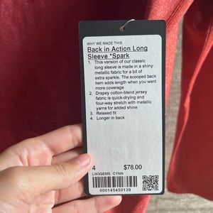 NWT Lulu Lemon Back in Action Long Sleeve *sparkle*